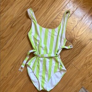 Solid & Striped One-Piece Swimsuit with Belt
